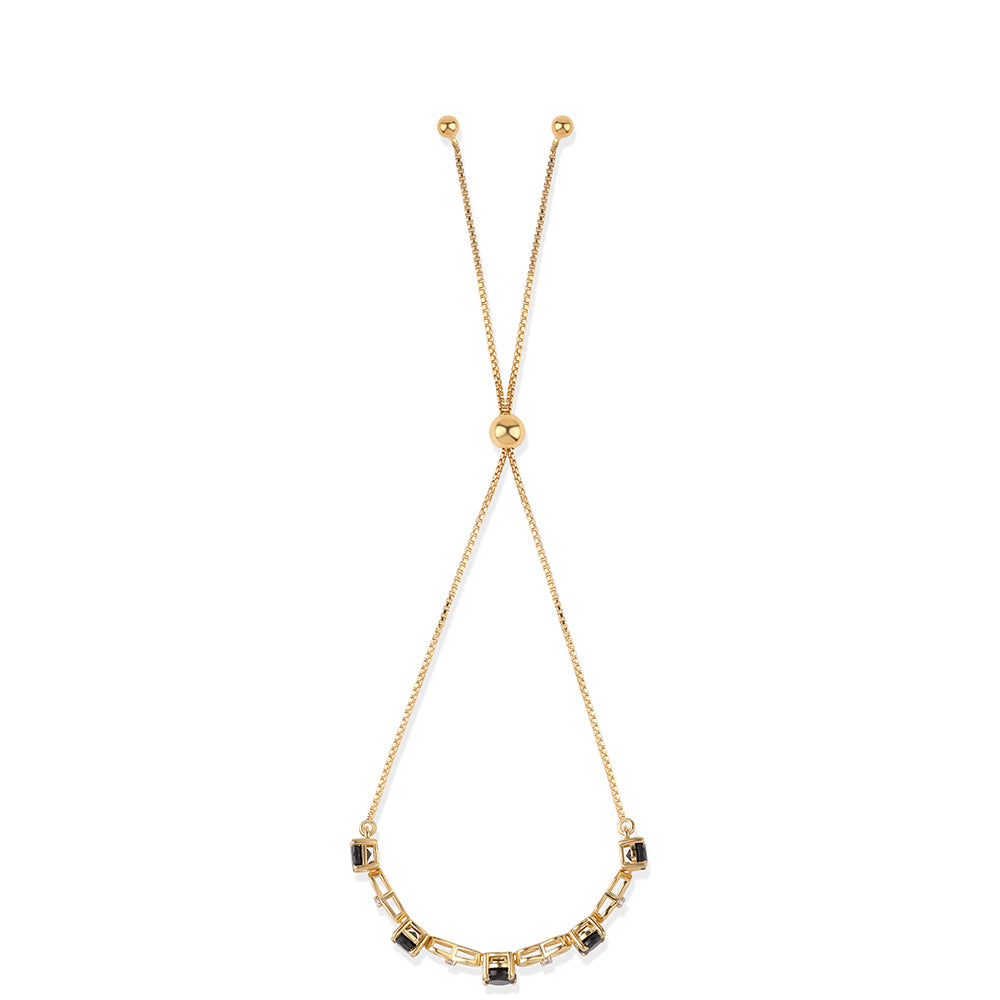 Pulseira de Prata com Banho de Ouro com Espinela Preta e Topázio Branco Contraste: Cabeca de Veado (800)