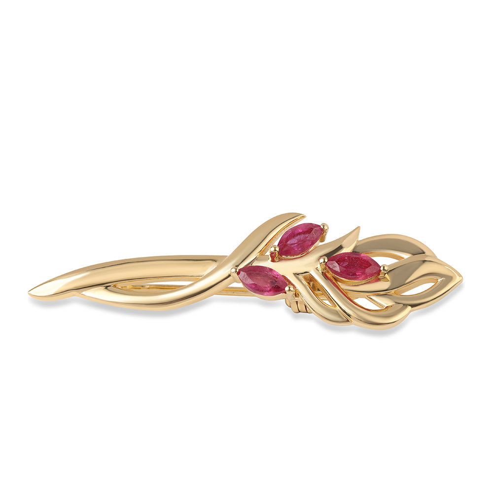 Alfinete de Prata com Banho de Ouro com Rubi de Moçambique Contraste: Cabeca de Veado (800)