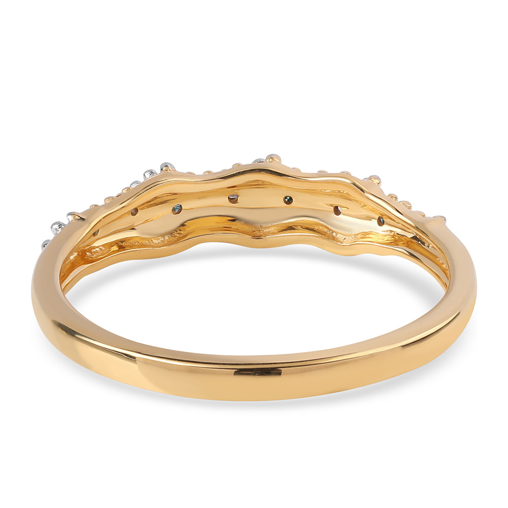 Anel de Prata com Banho de Ouro com Diamante Azul e Diamante Branco