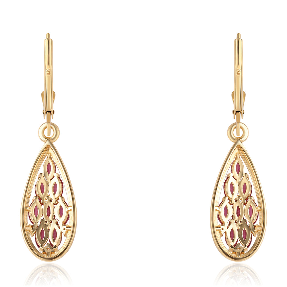 Brincos de Prata com Banho de Ouro com Rubi de Moçambique e Topázio Branco