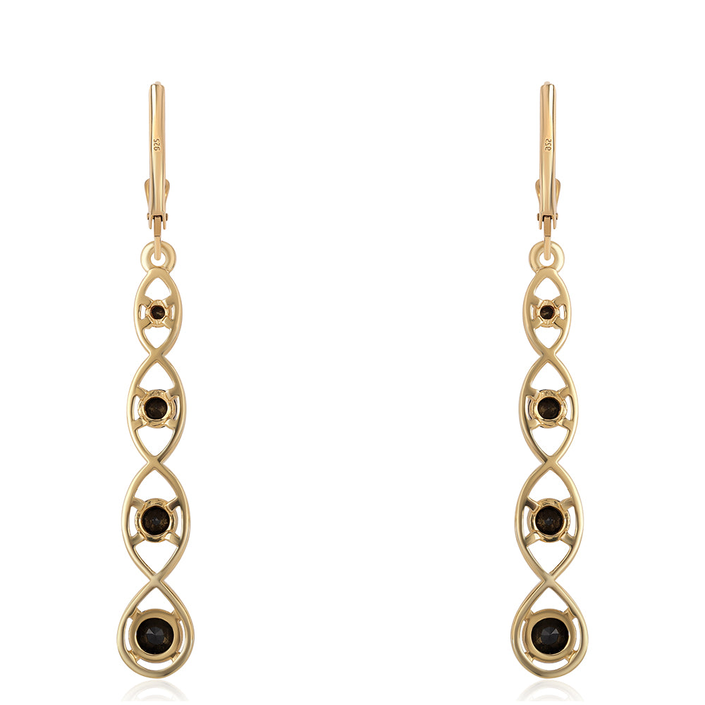 Brincos de Prata com Banho de Ouro com Espinela Preta