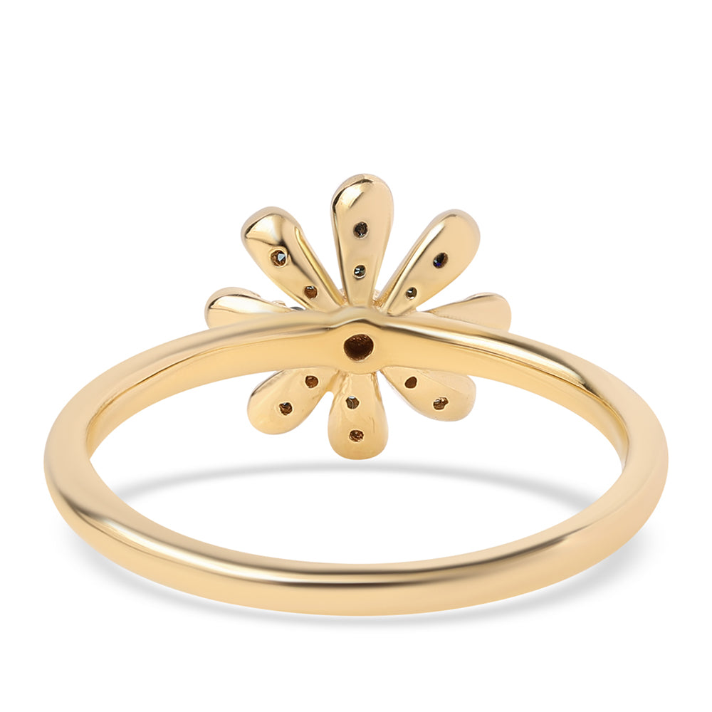 Anel de Prata com Banho de Ouro com Diamante Azul