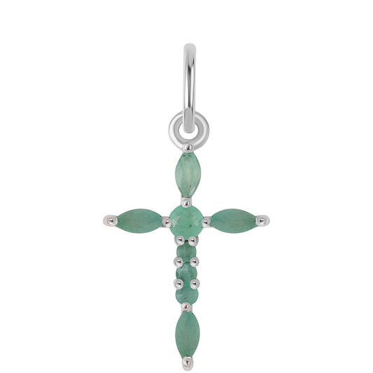 Cruz Pendente de Prata com Esmeralda do Brasil