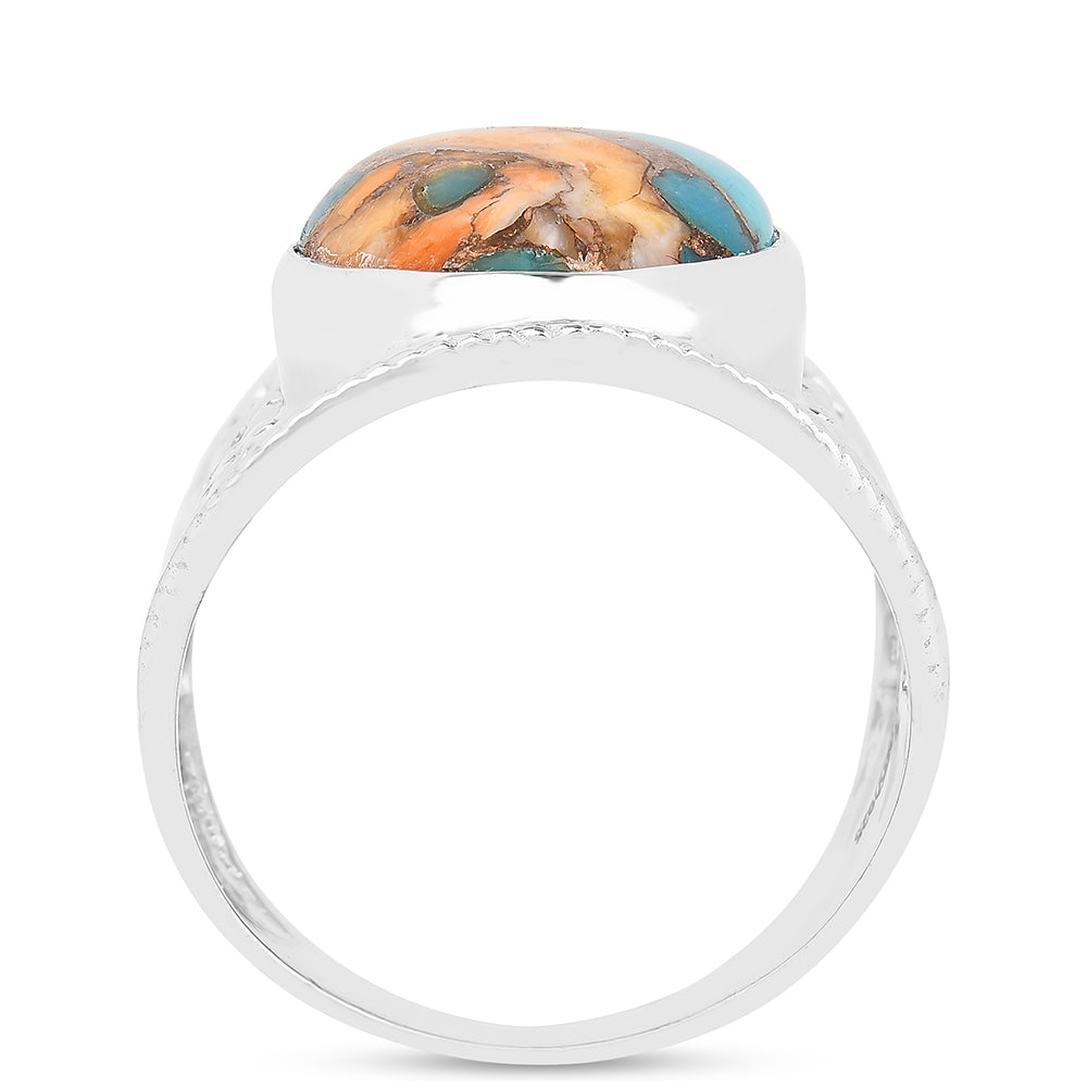 Anel de Prata com Ostra Turquesa Contraste: Cabeca de Veado (800)