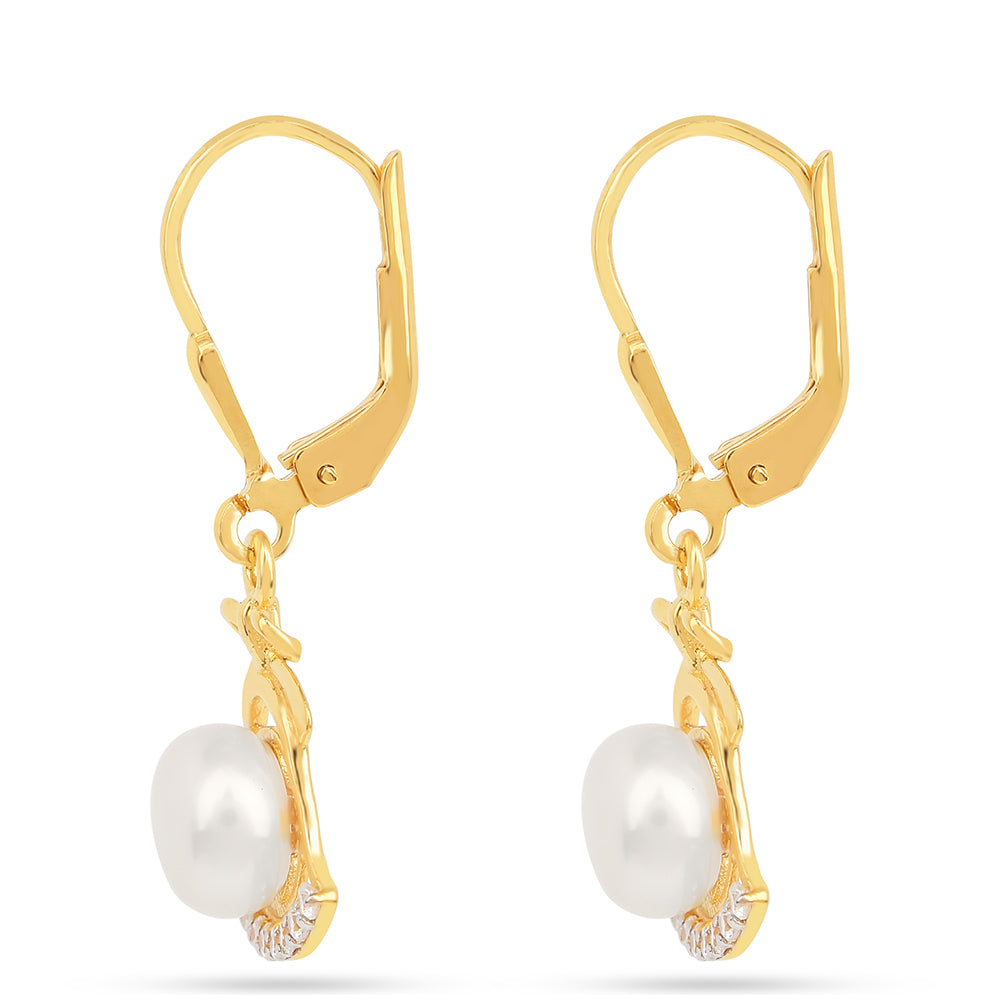 Brincos de Prata com Banho de Ouro com Pérola Branca de Água Creme