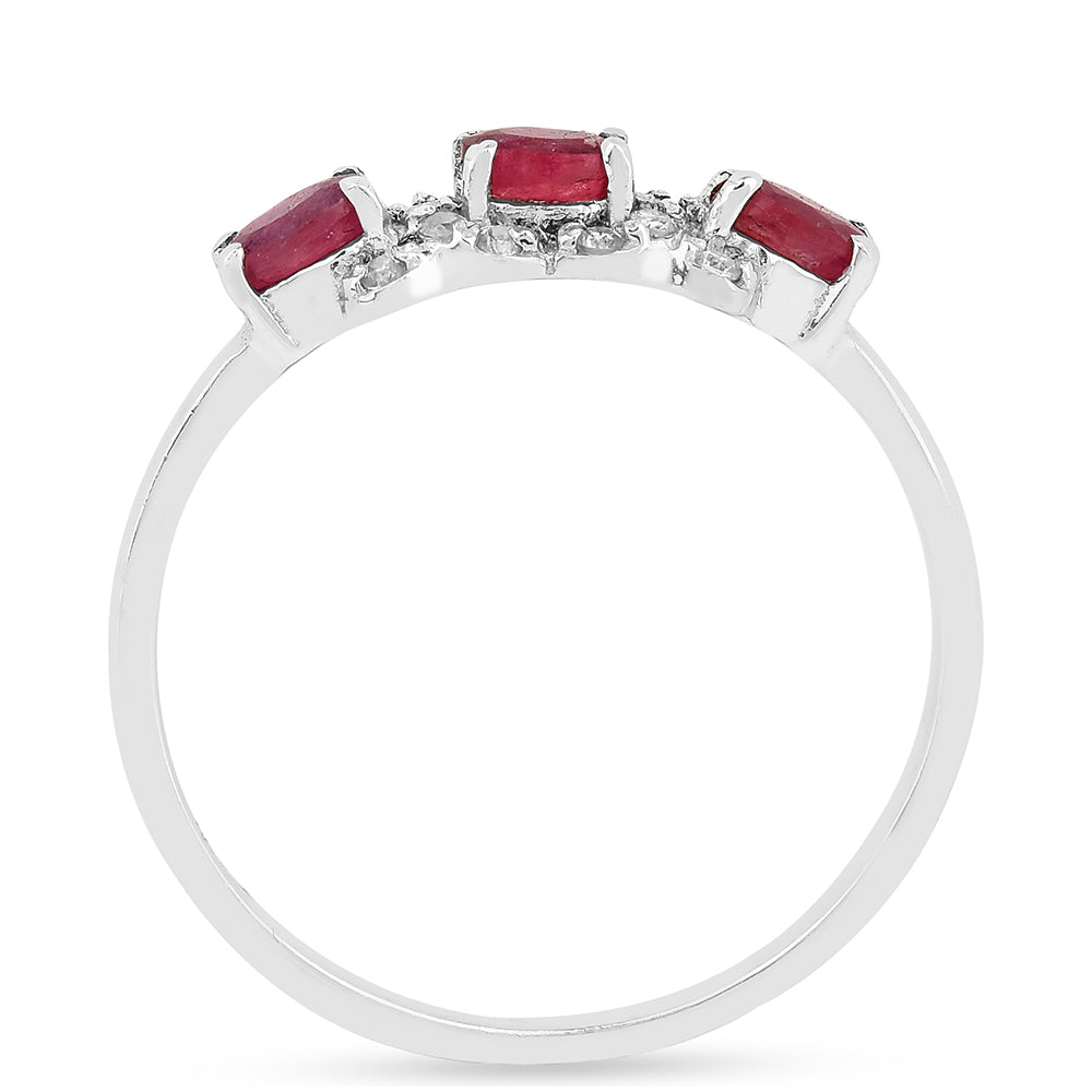Anel de Prata com Rubi da Tailândia e Zircão Branco