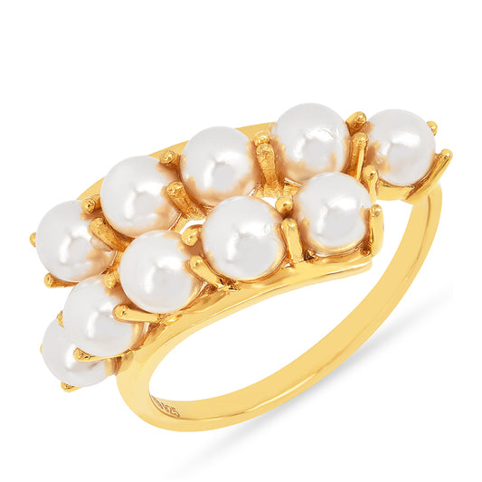 Anel de Prata com Banho de Ouro com Pérola Branca de Água Creme