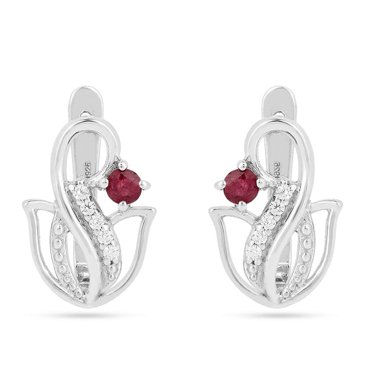 Brincos de Prata com Rubi da Tailândia e Zircão Branco