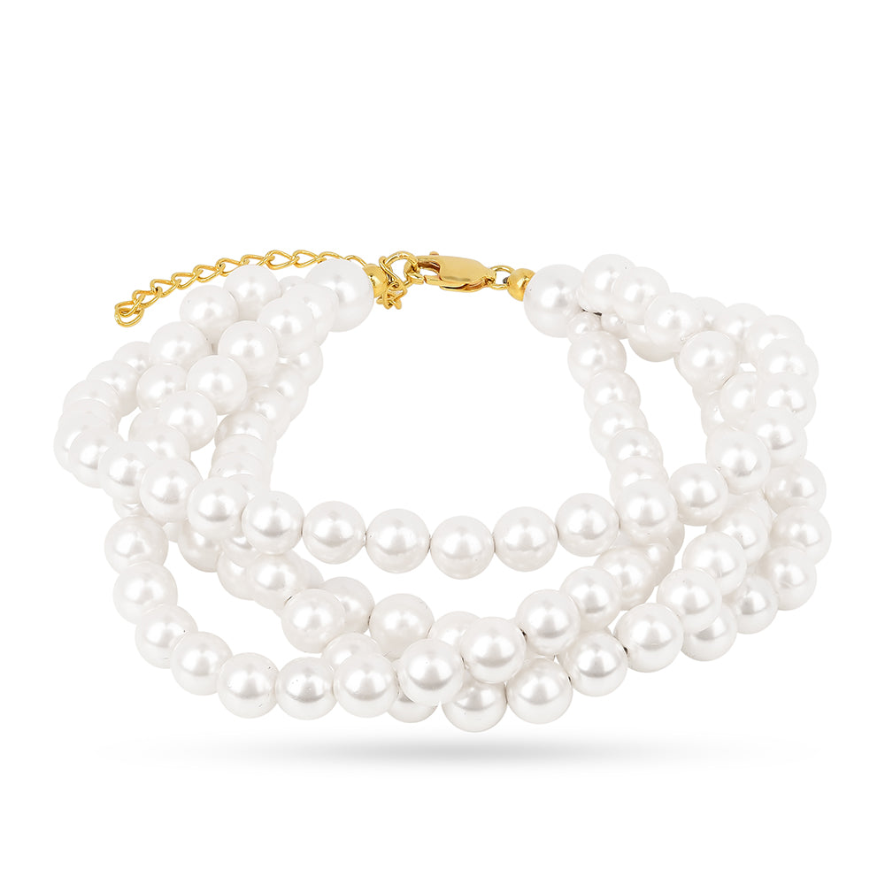 Pulseira de Prata com Banho de Ouro com Pérola Branca de Água Creme