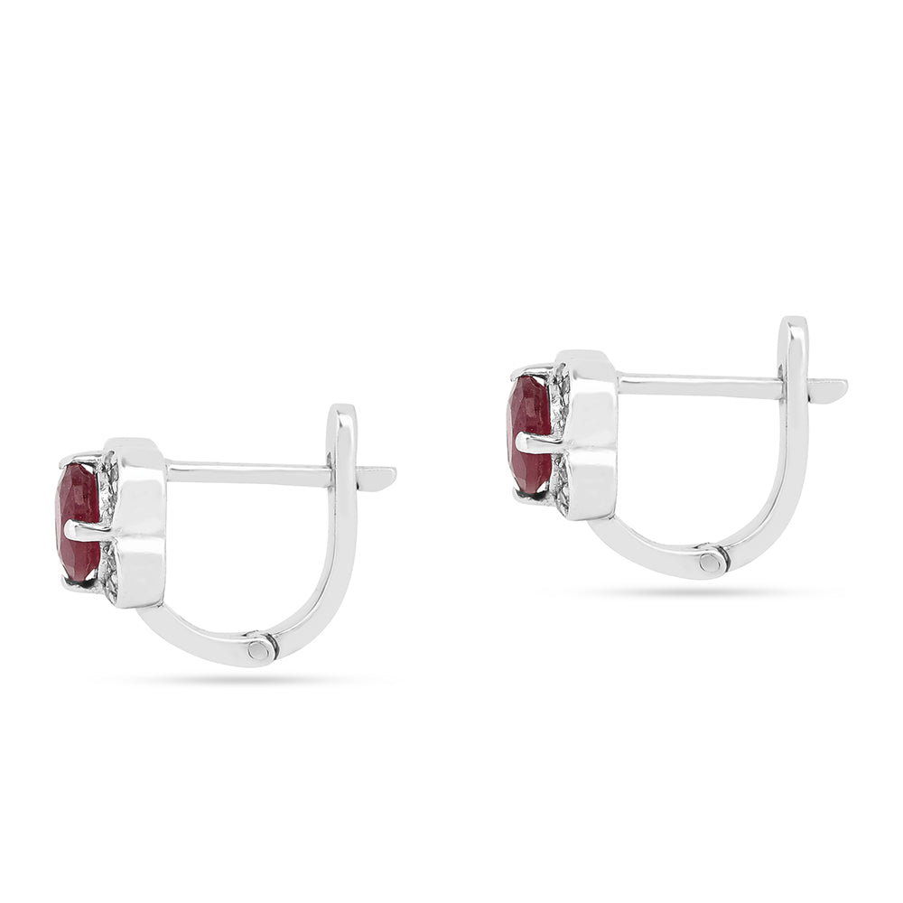 Brincos de Prata com Rubi da Tailândia e Zircão Branco
