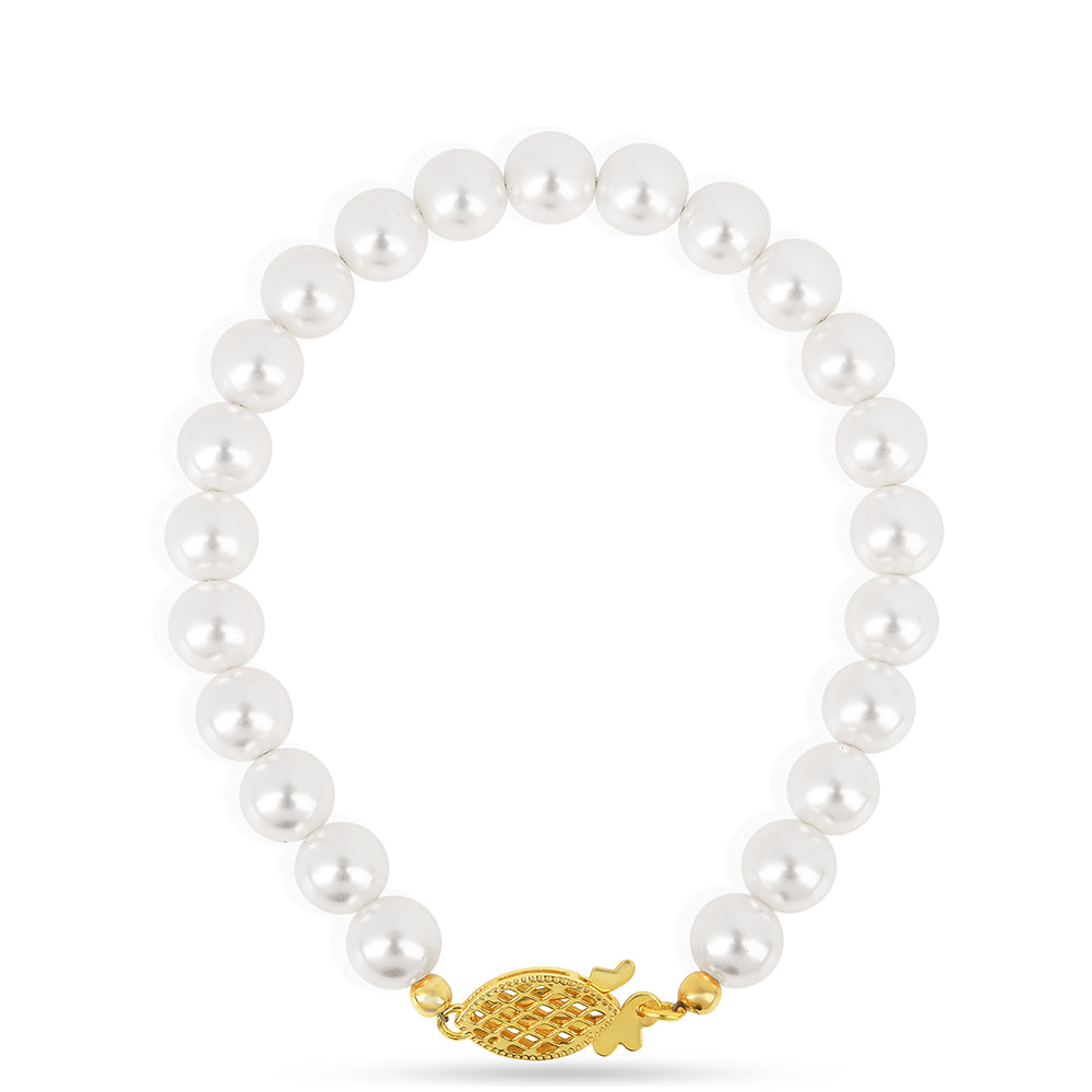 Pulseira de Prata com Banho de Ouro com Pérola Branca de Água Creme