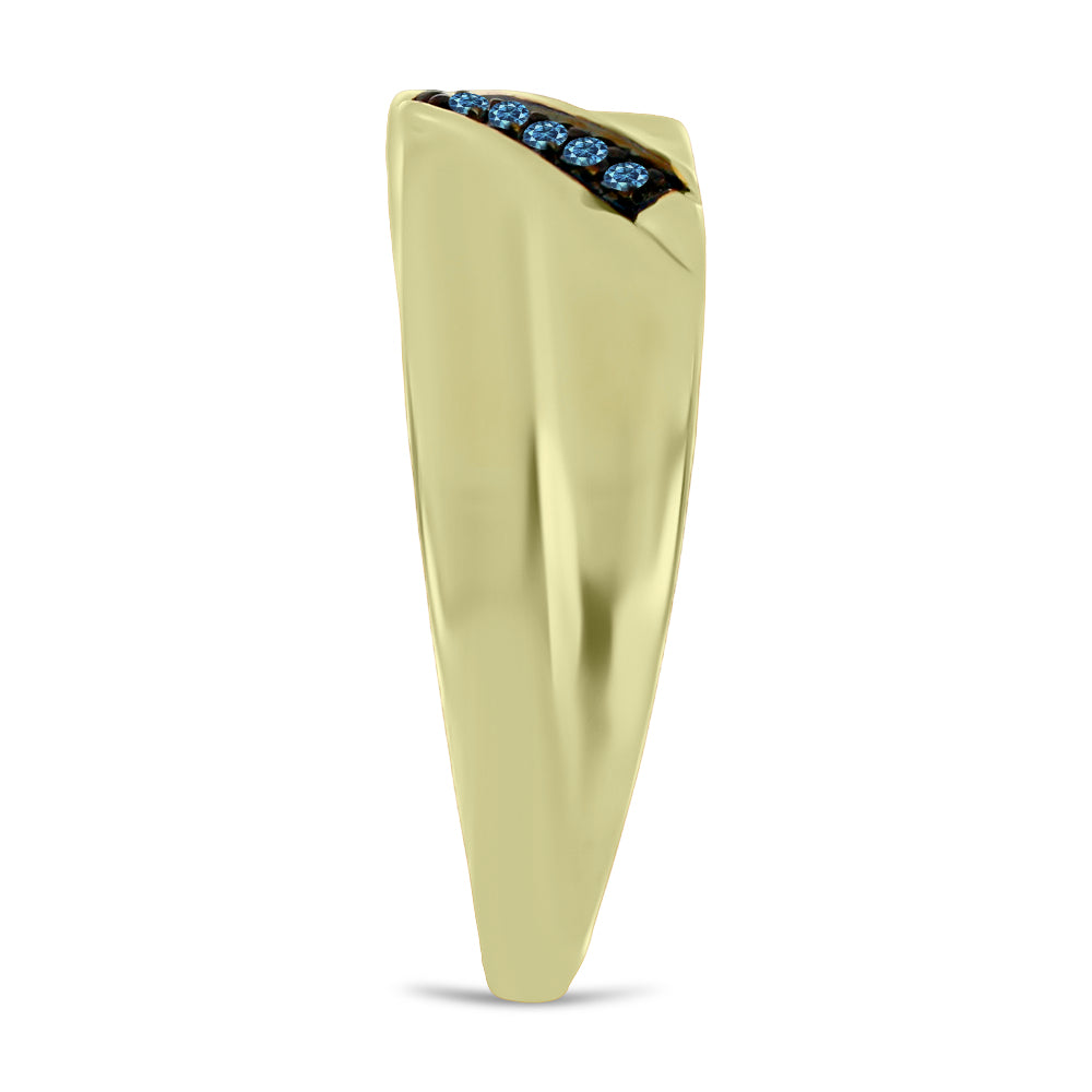 Anel de Prata com Banho de Ouro com Diamante Azul Contraste: Cabeca de Veado (800)