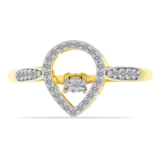 Anel de Prata com Banho de Ouro com Diamante Branco e Zircão Branco