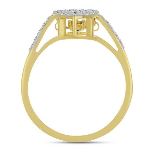 Anel de Prata com Banho de Ouro com Diamante Branco e Zircão Branco