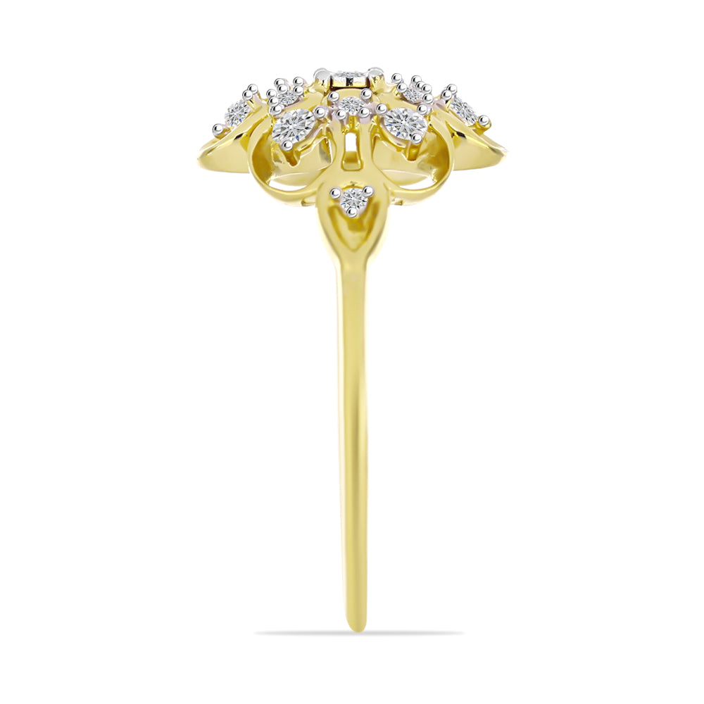 Anel de Prata com Banho de Ouro com Diamante Branco e Zircão Branco
