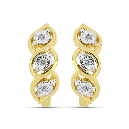 Brincos de Prata com Banho de Ouro com Diamante Branco