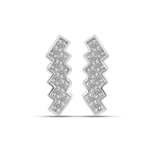 Brincos de Prata com Banho de Ouro com Diamante Branco