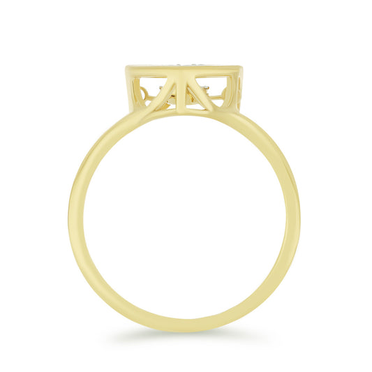 Anel de Prata com Banho de Ouro com Diamante Branco e Zircão Branco