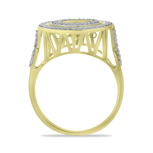 Anel de Prata com Banho de Ouro com Diamante Branco e Zircão Branco Contraste: Cabeca de Veado (800)