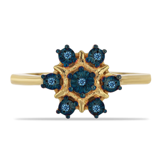 Anel de Prata com Banho de Ouro com Diamante Azul