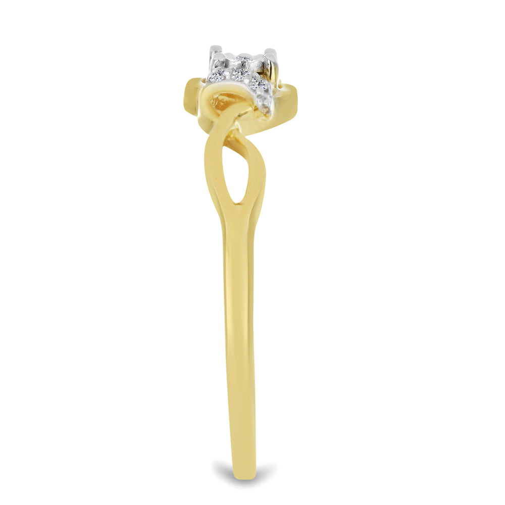 Anel de Prata com Banho de Ouro com Diamante Branco e Zircão Branco
