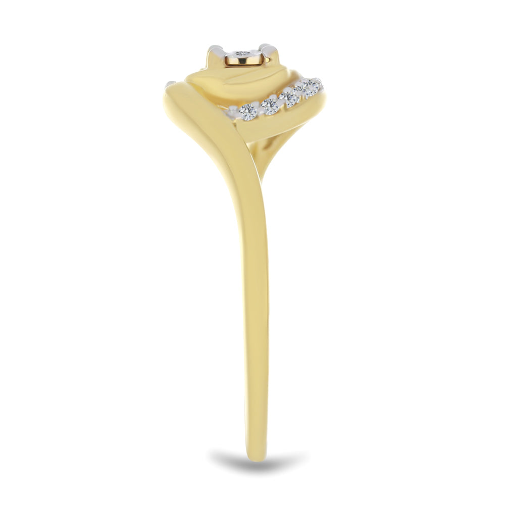Anel de Prata com Banho de Ouro com Diamante Branco e Zircão Branco