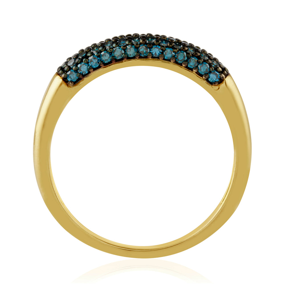 Anel de Prata com Banho de Ouro com Diamante Azul