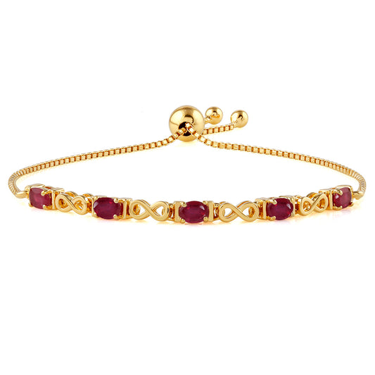 Pulseira de Prata com Banho de Ouro com Rubi da Tailândia Contraste: Cabeca de Veado (800)