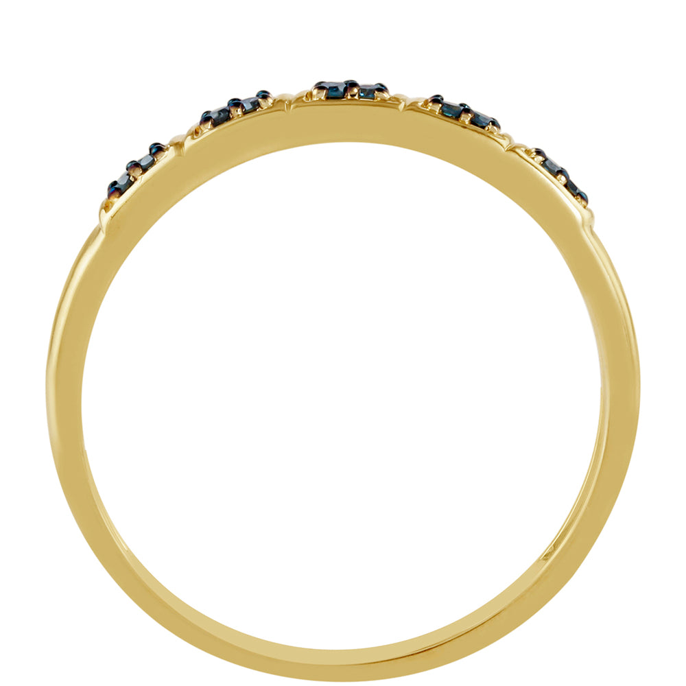 Anel de Prata com Banho de Ouro com Diamante Azul