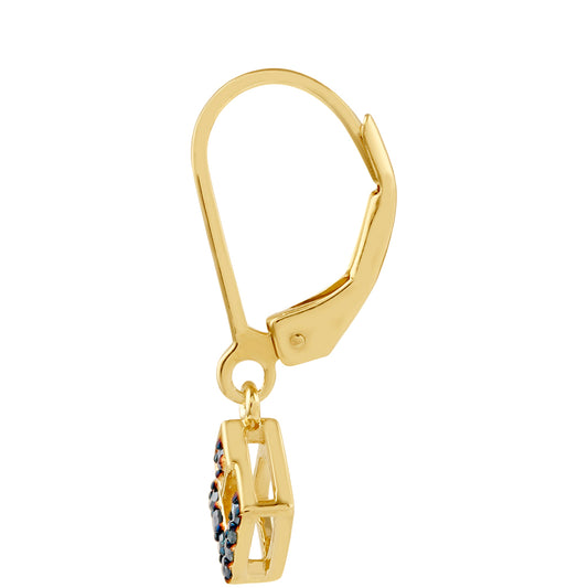 Brincos de Prata com Banho de Ouro com Diamante Azul