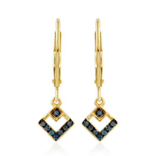Brincos de Prata com Banho de Ouro com Diamante Azul