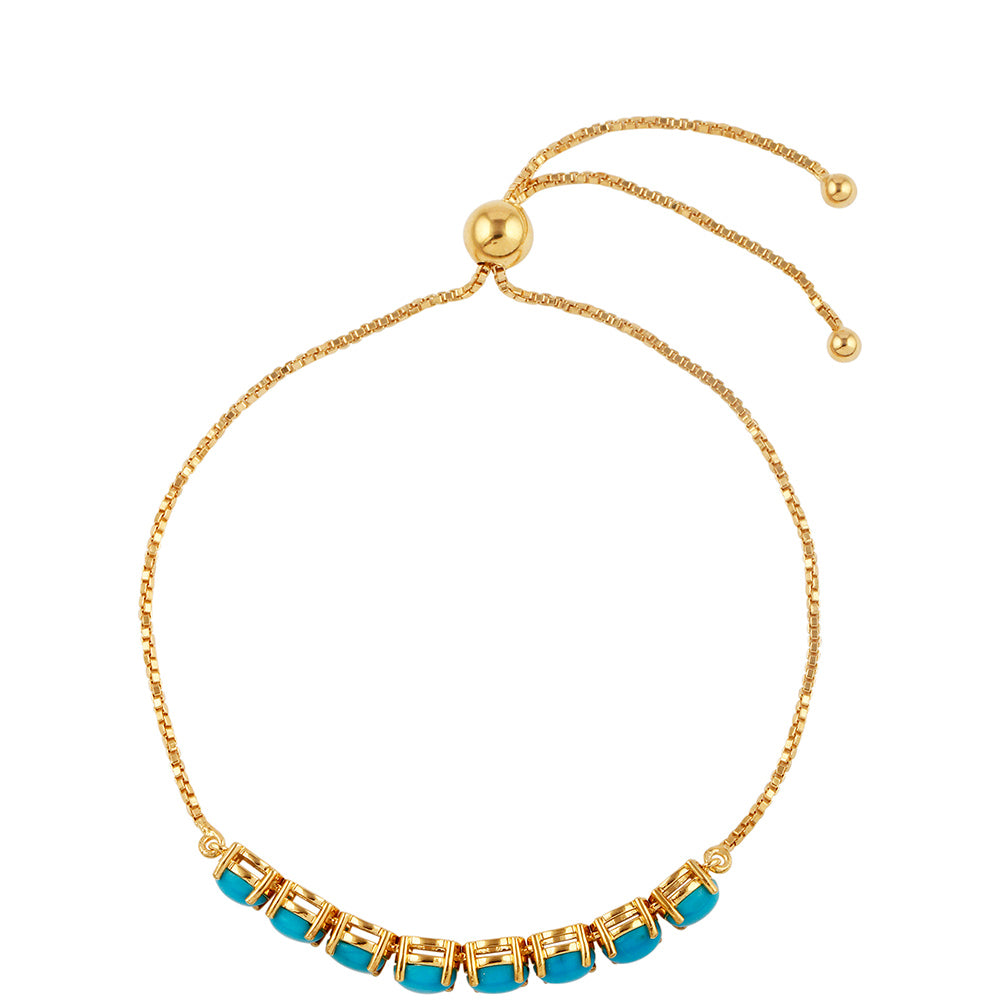 Pulseira de Prata com Banho de Ouro com Turquesa Bela Adormecida Contraste: Cabeca de Veado (800)