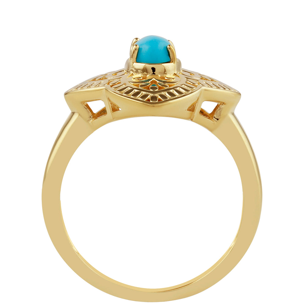 Anel de Prata com Banho de Ouro com Turquesa Bela Adormecida Contraste: Cabeca de Veado (800)