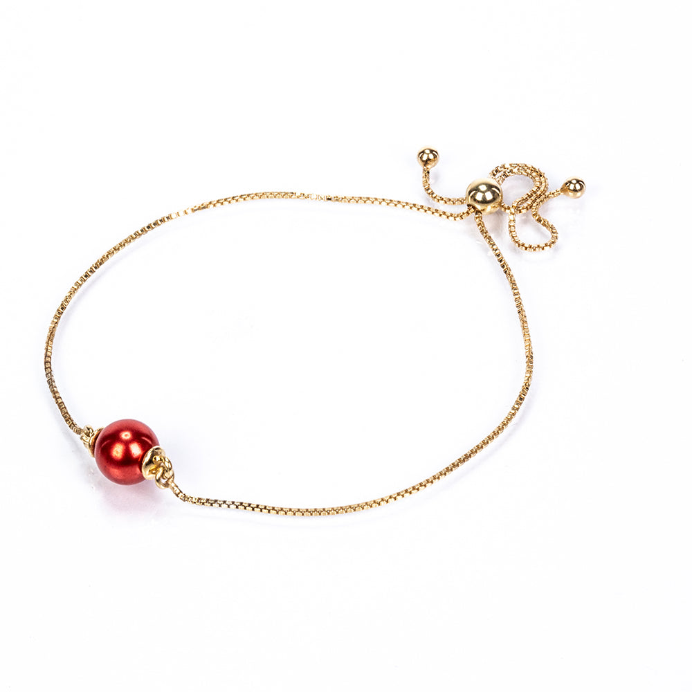 Pulseira de Prata com Banho de Ouro com Pérola Vermelha de Água Doce