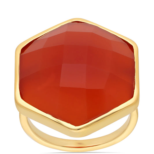 Anel de Prata com Banho de Ouro com Ónix Vermelho Contraste: Cabeca de Veado (800)