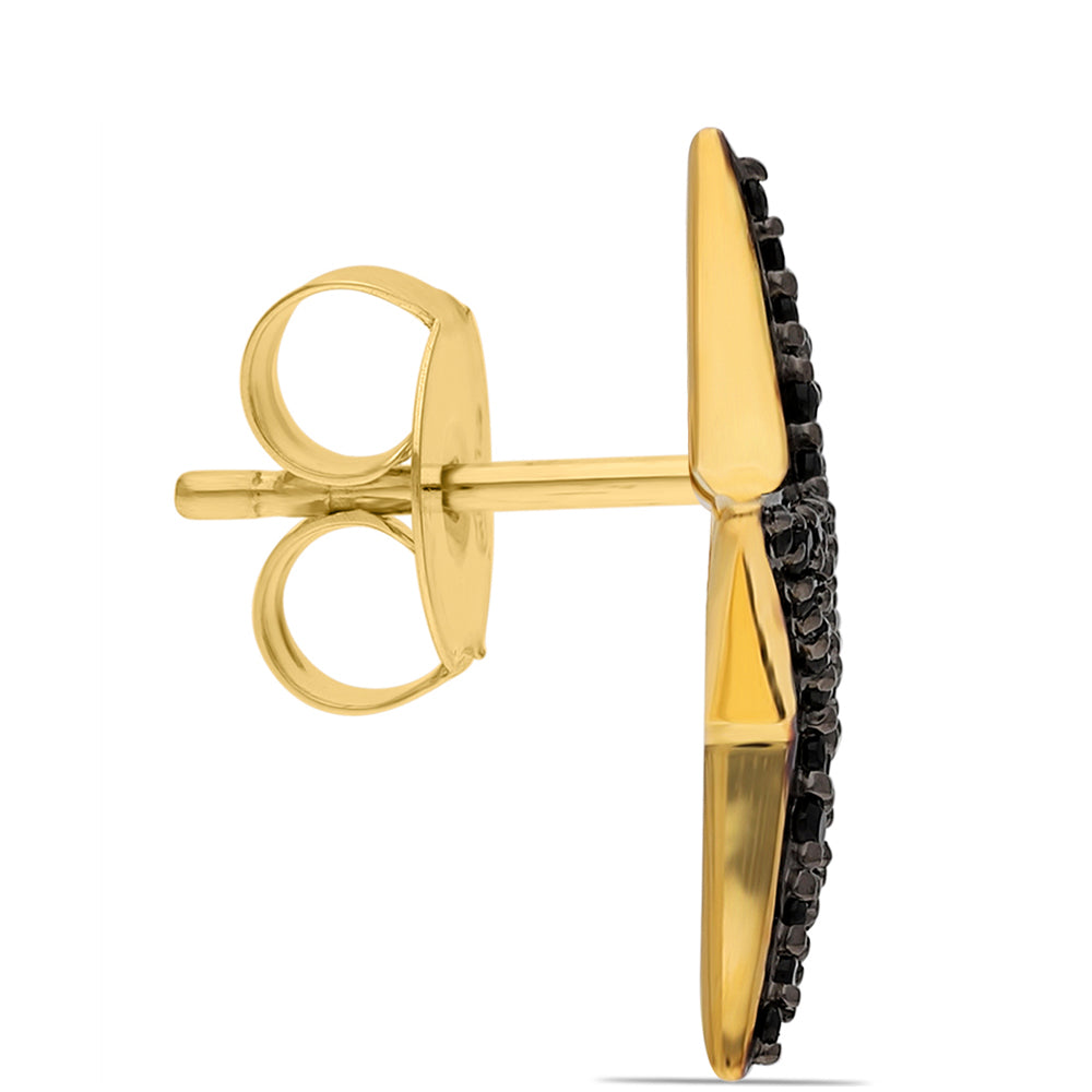 Brincos de Prata com Banho de Ouro com Espinela Preta