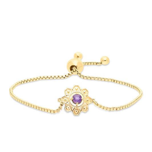 Pulseira de Prata com Banho de Ouro com Ametista de Marrocos Contraste: Cabeca de Veado (800)