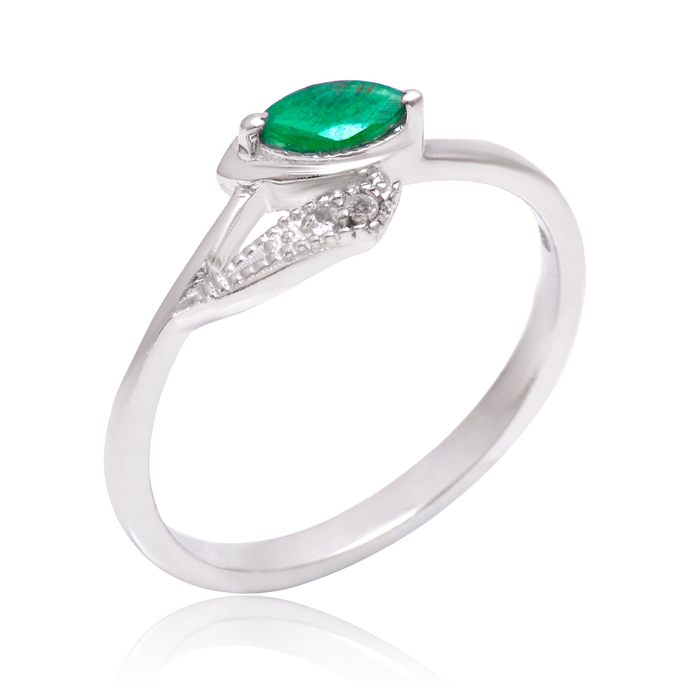 Anel de Prata com Esmeralda do Brasil e Topázio Branco