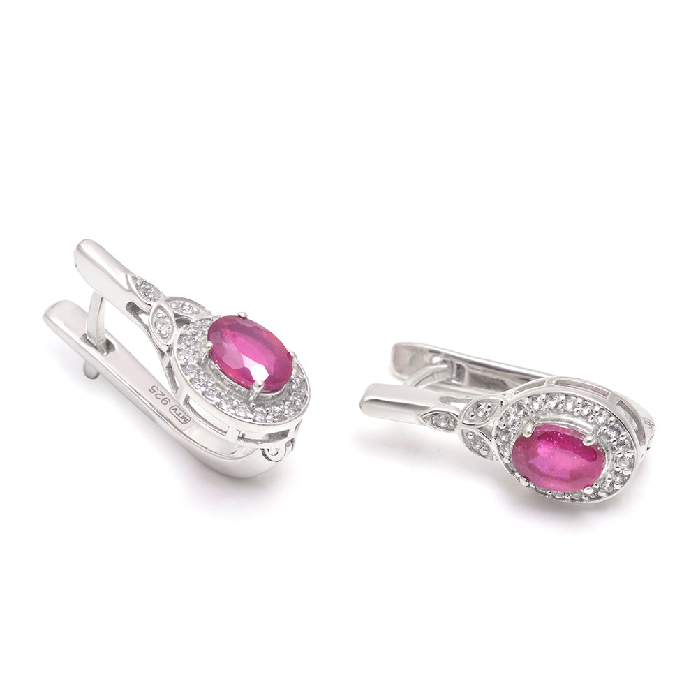 Brincos de Prata com Rubi de Madagáscar e Topázio Branco