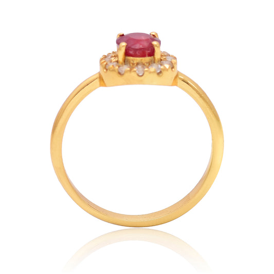 Anel de Prata com Banho de Ouro com Rubi de Madagáscar e Topázio Branco