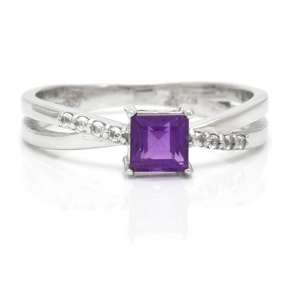 Anel de Prata com Ametista de Marrocos e Topázio Branco