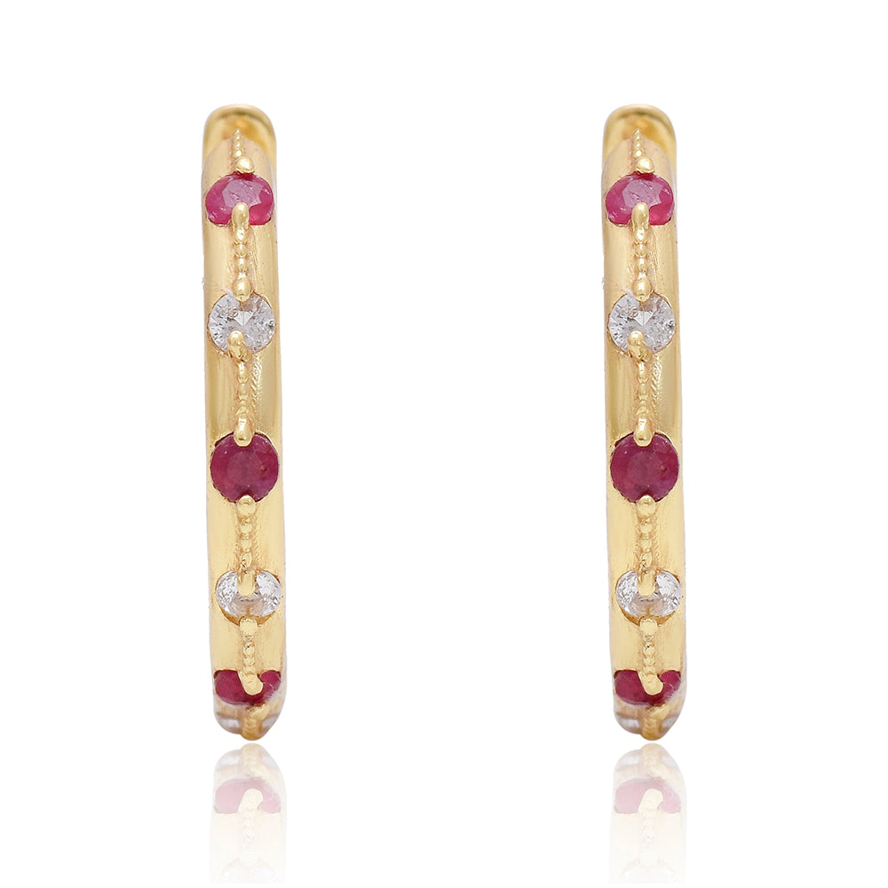 Brincos de Prata com Banho de Ouro com Rubi de Madagáscar e Topázio Branco
