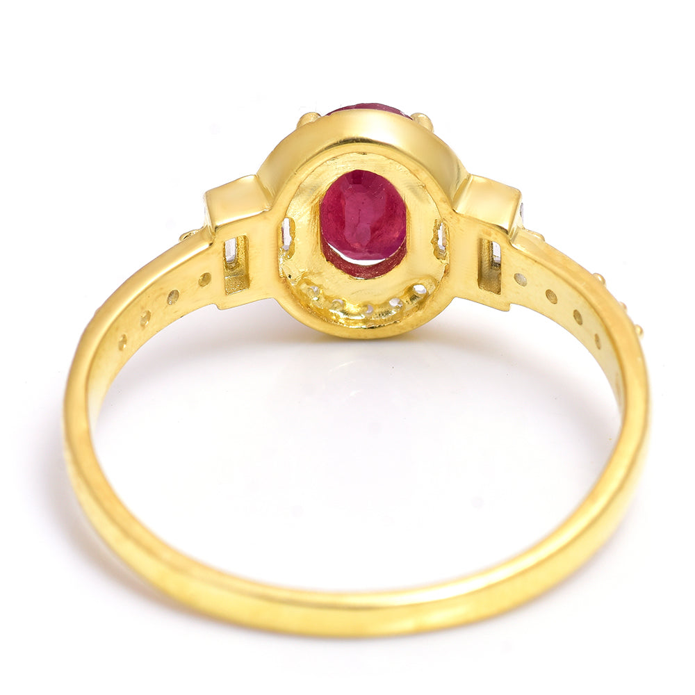 Anel de Prata com Banho de Ouro com Rubi de Madagáscar e Topázio Branco