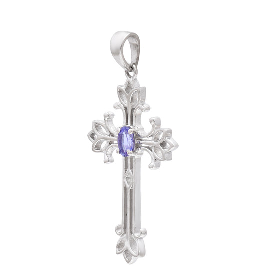 Cruz Pendente de Prata com Tanzanite AAA