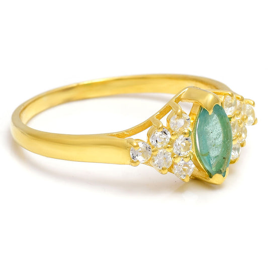 Anel de Prata com Banho de Ouro com Esmeralda do Brasil e Topázio Branco