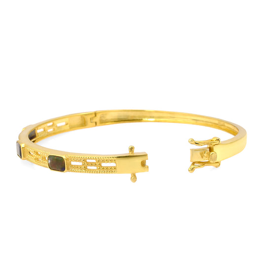 Pulseira de Prata com Banho de Ouro com Opala da Etiópia de Lega Dembi Contraste: Cabeca de Veado (800)