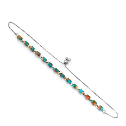 Pulseira de Prata com Ostra Turquesa Contraste: Cabeca de Veado (800)