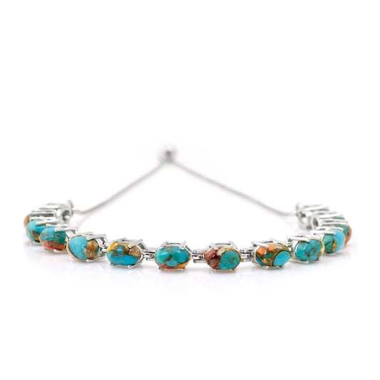 Pulseira de Prata com Ostra Turquesa Contraste: Cabeca de Veado (800)