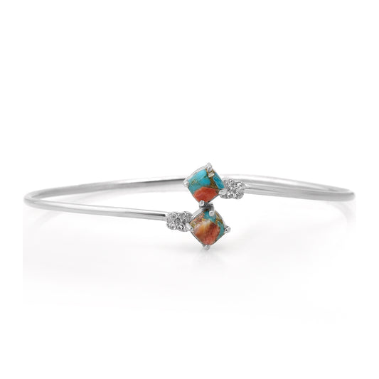 Pulseira de Prata com Ostra Turquesa e Topázio Branco Contraste: Cabeca de Veado (800)