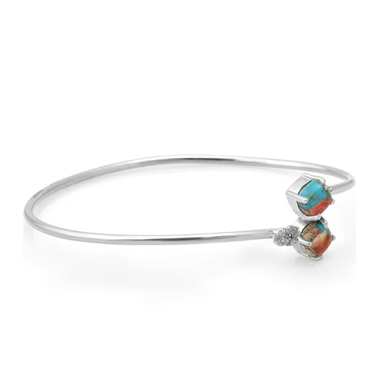 Pulseira de Prata com Ostra Turquesa e Topázio Branco Contraste: Cabeca de Veado (800)